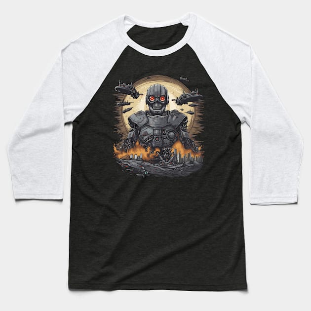 Artificial Intelligence AI Singularity Cyborg Robot Baseball T-Shirt by MLArtifex